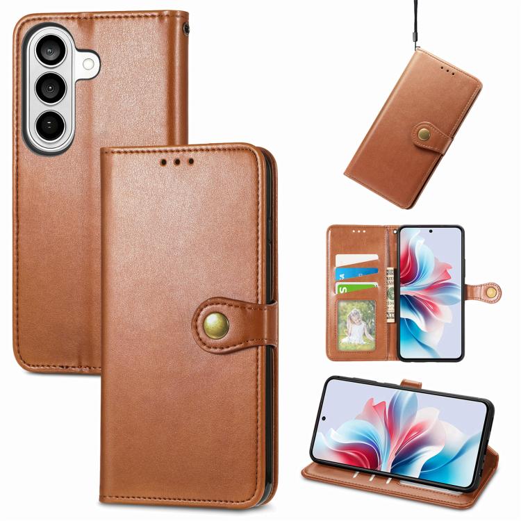For Samsung Galaxy S26 5G Retro Solid Color Buckle Leather Phone Case(Brown)