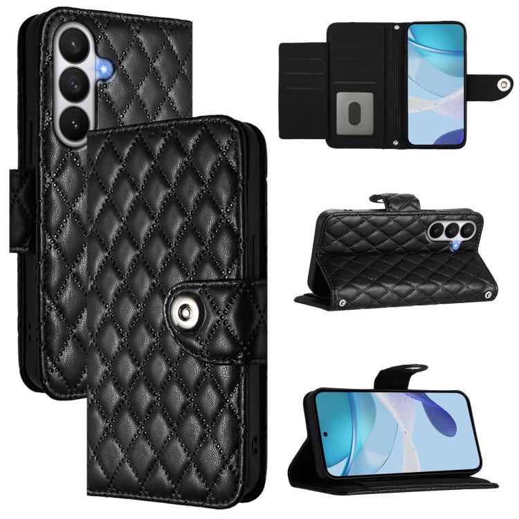 For Samsung Galaxy S26 5G Rhombic Texture Flip Leather Phone Case with Lanyard(Black)