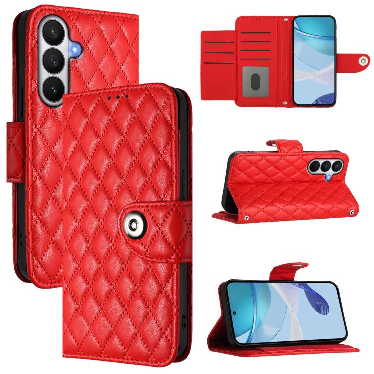 For Samsung Galaxy S26 5G Rhombic Texture Flip Leather Phone Case with Lanyard(Red)