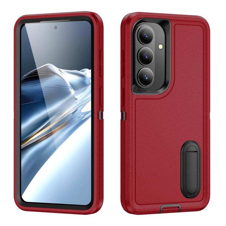 For Samsung Galaxy S26 5G Rugged PC Hybrid Silicone Phone Case with Holder(Red+Black)