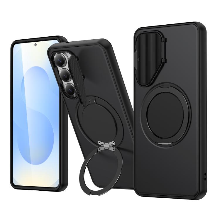 For Samsung Galaxy S26 5G ShellGod Magnetic Rotation Holder Lens Shield PC TPU Hybrid Phone Case(Black)