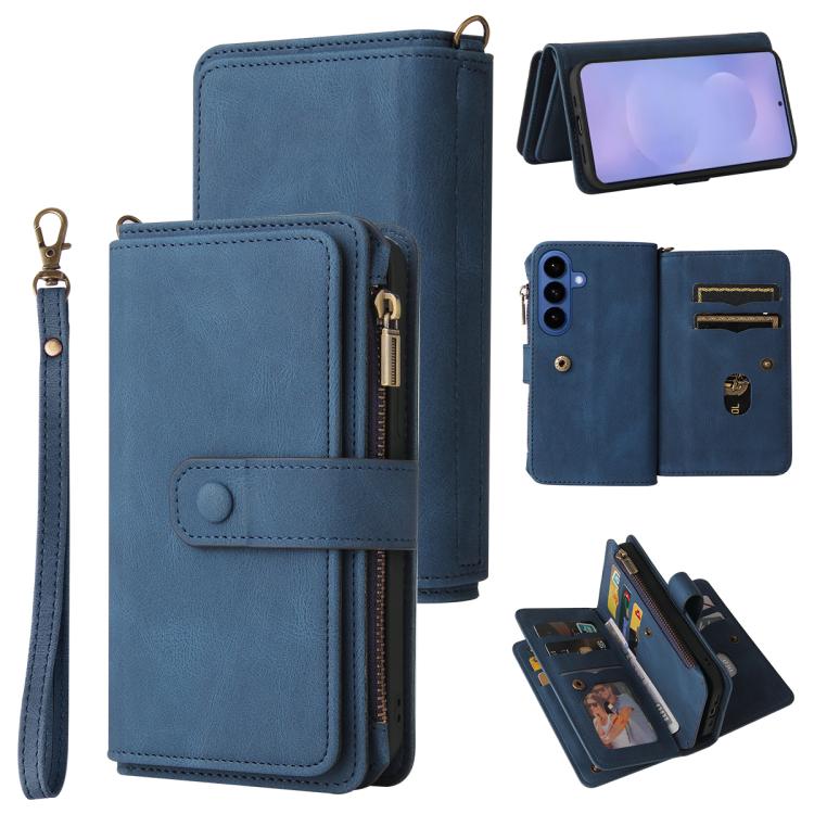 For Samsung Galaxy S26 5G Skin Feel Multi Card Slots Zipper Wallet Leather Phone Case(Blue)