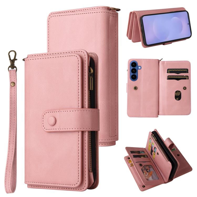 For Samsung Galaxy S26 5G Skin Feel Multi Card Slots Zipper Wallet Leather Phone Case(Pink)