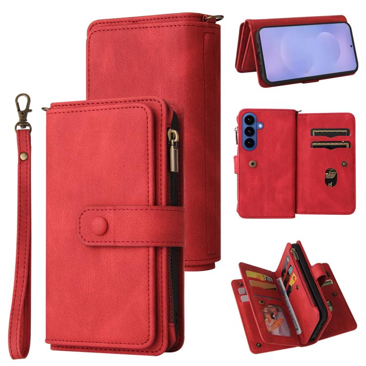 For Samsung Galaxy S26 5G Skin Feel Multi Card Slots Zipper Wallet Leather Phone Case(Red)