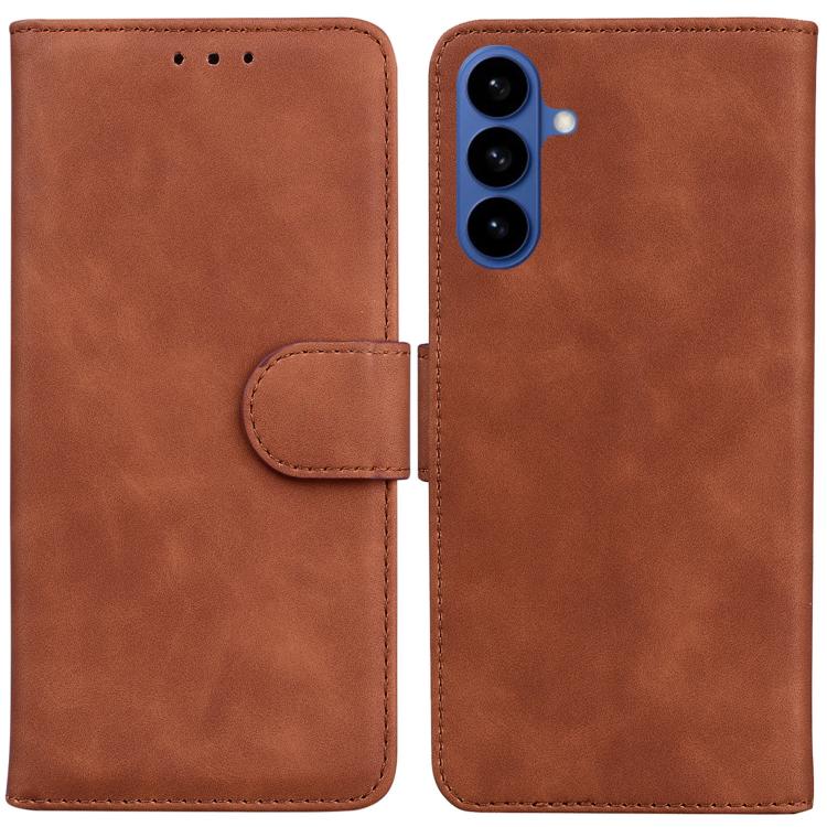For Samsung Galaxy S26 5G Skin Feel Pure Color Flip Leather Phone Case(Brown)