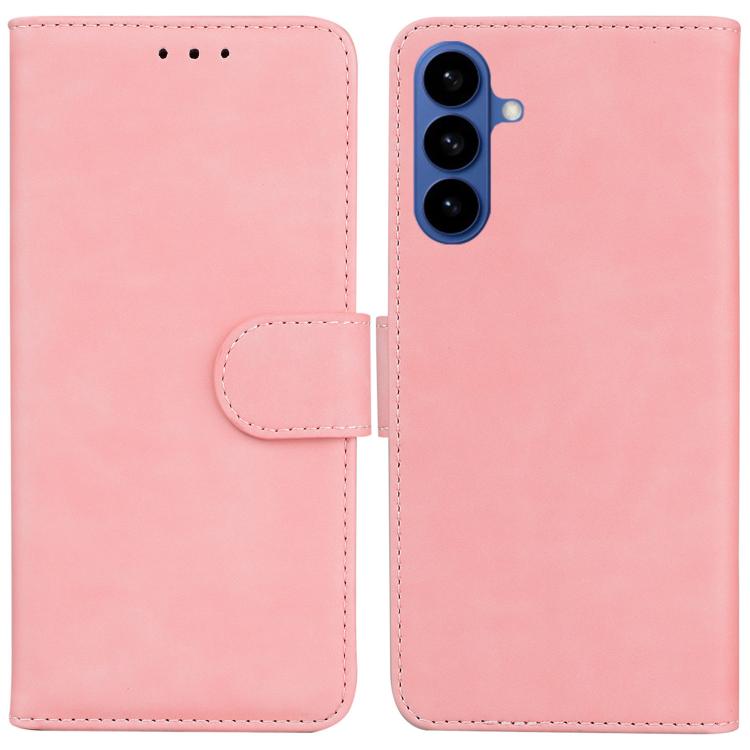 For Samsung Galaxy S26 5G Skin Feel Pure Color Flip Leather Phone Case(Pink)
