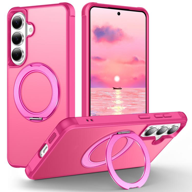 For Samsung Galaxy S26 5G Skin-Feel Rotary Damping Bracket MagSafe Phone Case(Rose Red)