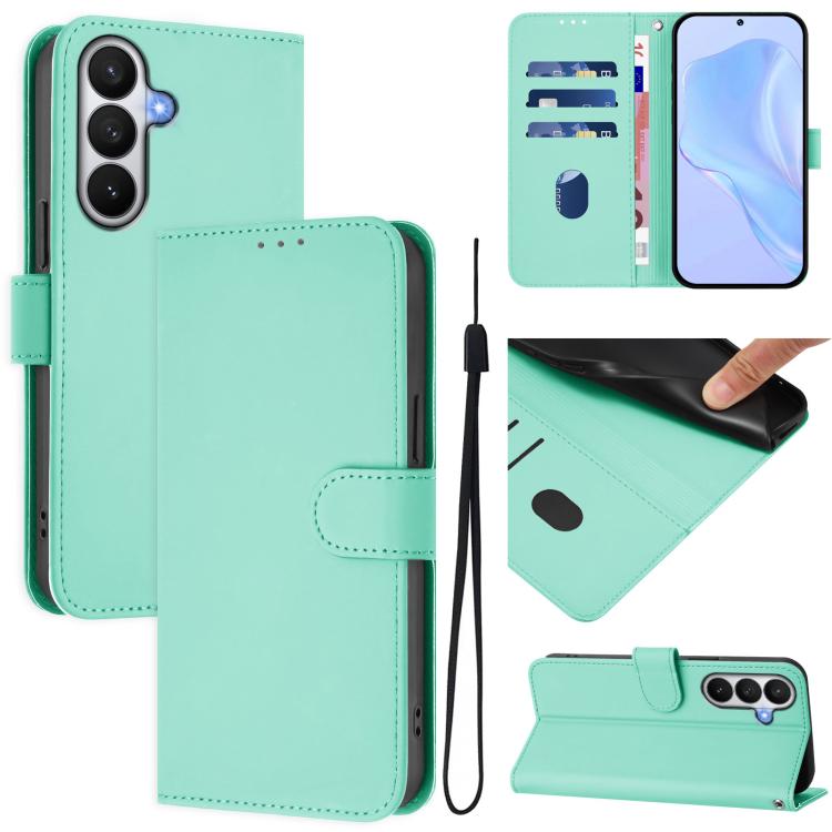 For Samsung Galaxy S26 5G Skin Feel Solid Color Leather Phone Case with Lanyard(Mint Green)