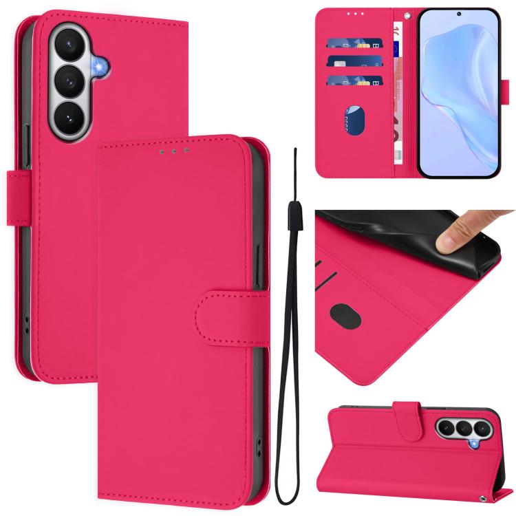 For Samsung Galaxy S26 5G Skin Feel Solid Color Leather Phone Case with Lanyard(Rose Red)