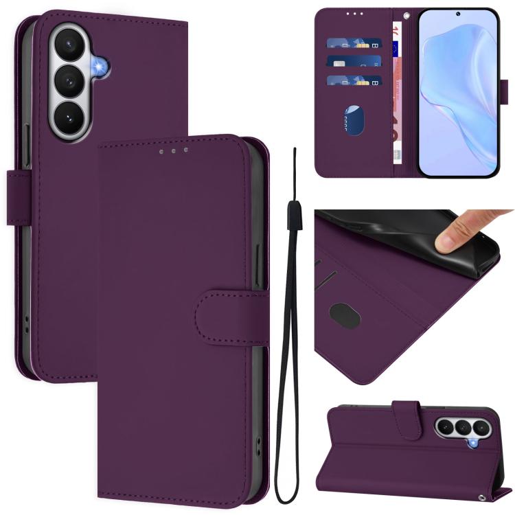 For Samsung Galaxy S26 5G Skin Feel Solid Color Leather Phone Case with Lanyard(Violet)