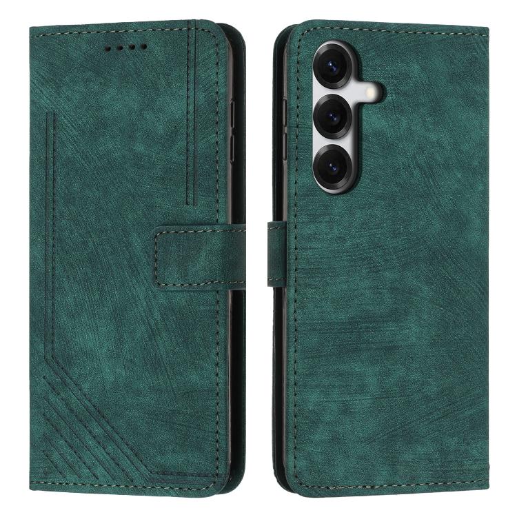 For Samsung Galaxy S26 5G Skin Feel Stripe Pattern Leather Phone Case with Lanyard(Green)