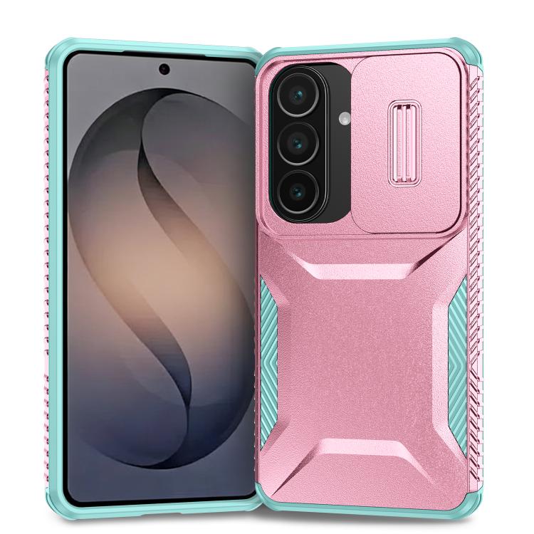 For Samsung Galaxy S26 5G Sliding Camshield Phone Case(Grey Green + Pink)