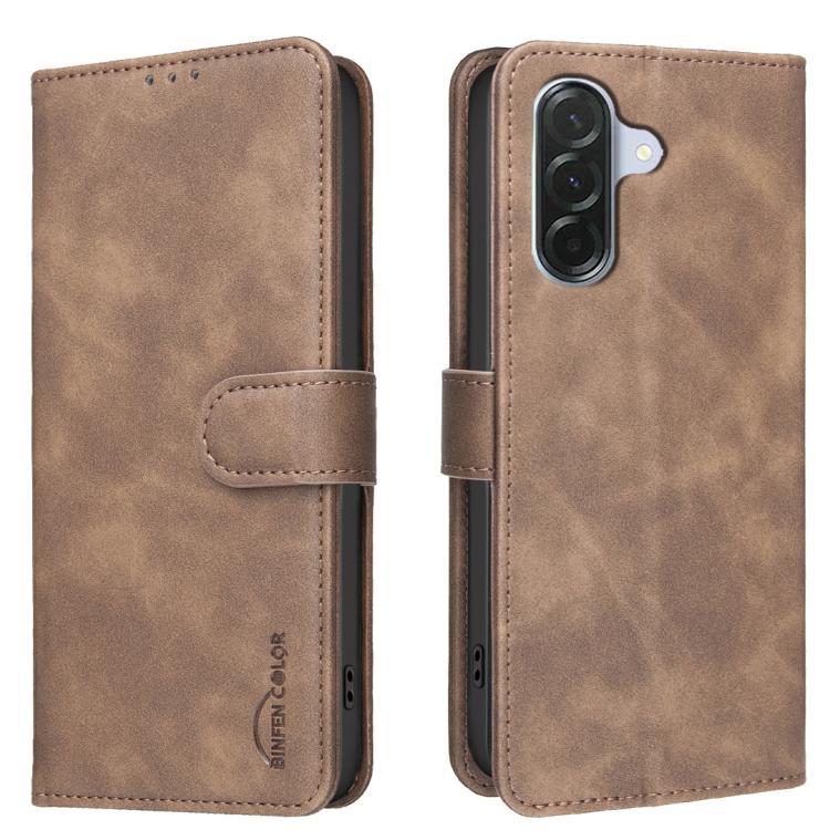 For Samsung Galaxy S26 5G Solid Color Calfskin Texture RFID Vegan Leather Phone Case(Brown)