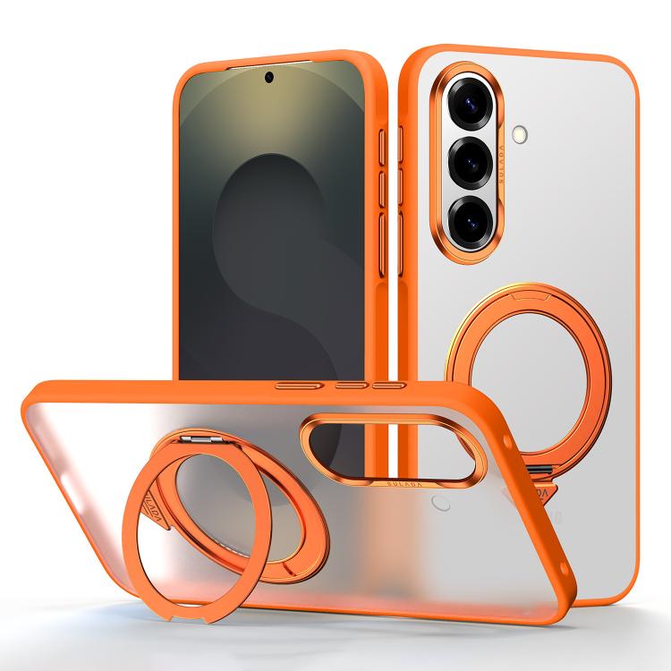 For Samsung Galaxy S26 5G SULADA 360 Degree Rotation Holder Frosted Magnetic Phone Case(Orange)