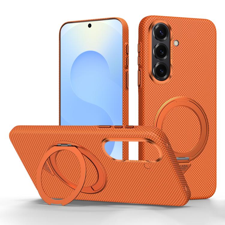 For Samsung Galaxy S26 5G SULADA Kevlar Grid Patterned Skin Feel Rotation Magnetic Holder Phone Case(Orange)