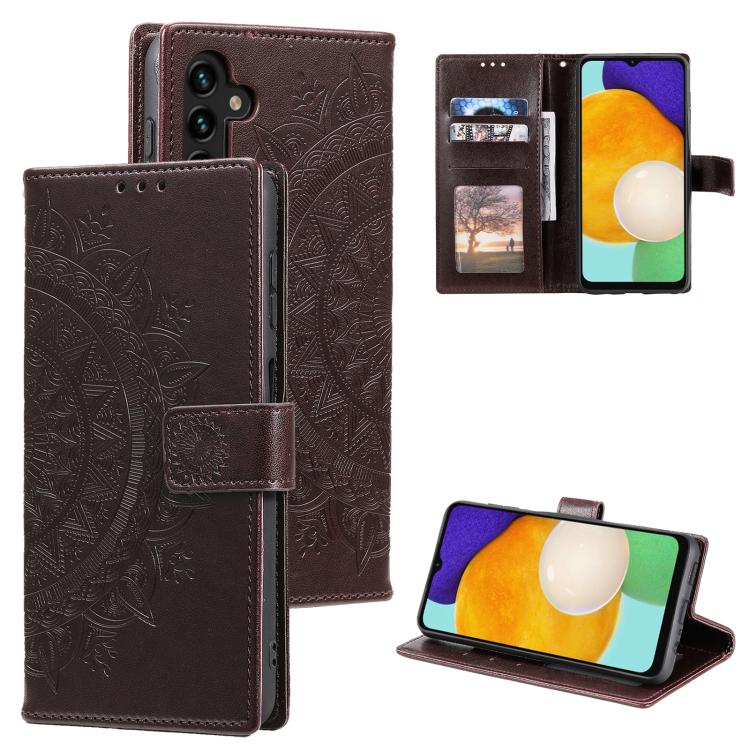 For Samsung Galaxy S26 5G Totem Flower Embossed Leather Phone Case with Lanyard(Brown)