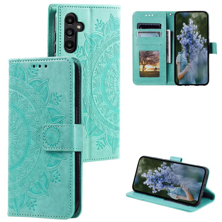 For Samsung Galaxy S26 5G Totem Flower Embossed Leather Phone Case with Lanyard(Green)