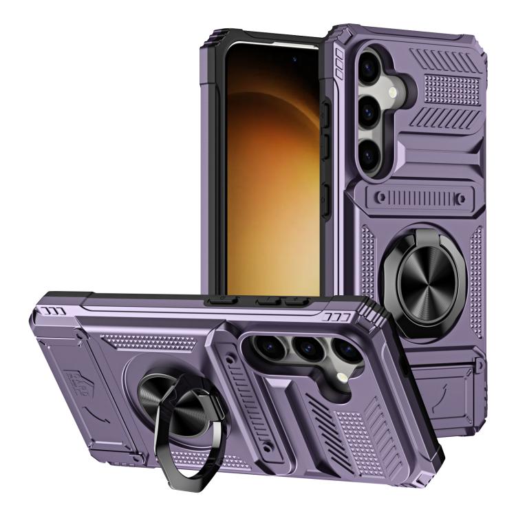 For Samsung Galaxy S26 5G TPU Hybrid PC Shockproof Card Phone Case with Metal Ring Holder(Purple)