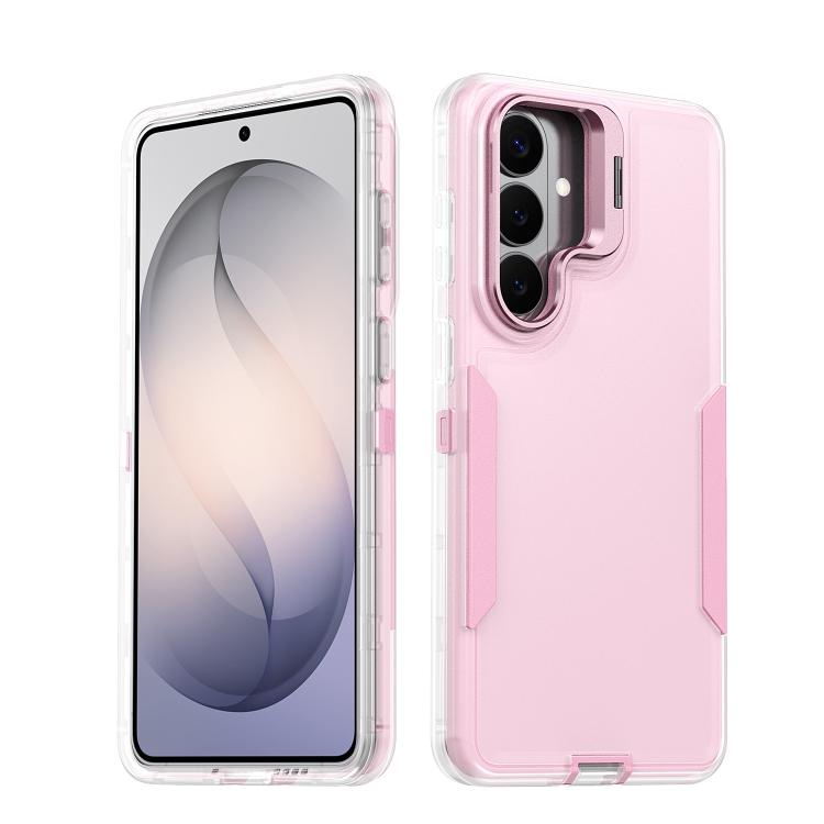 For Samsung Galaxy S26 5G Traveler Lens Frame Holder Phone Case(Semi-transparent Pink)