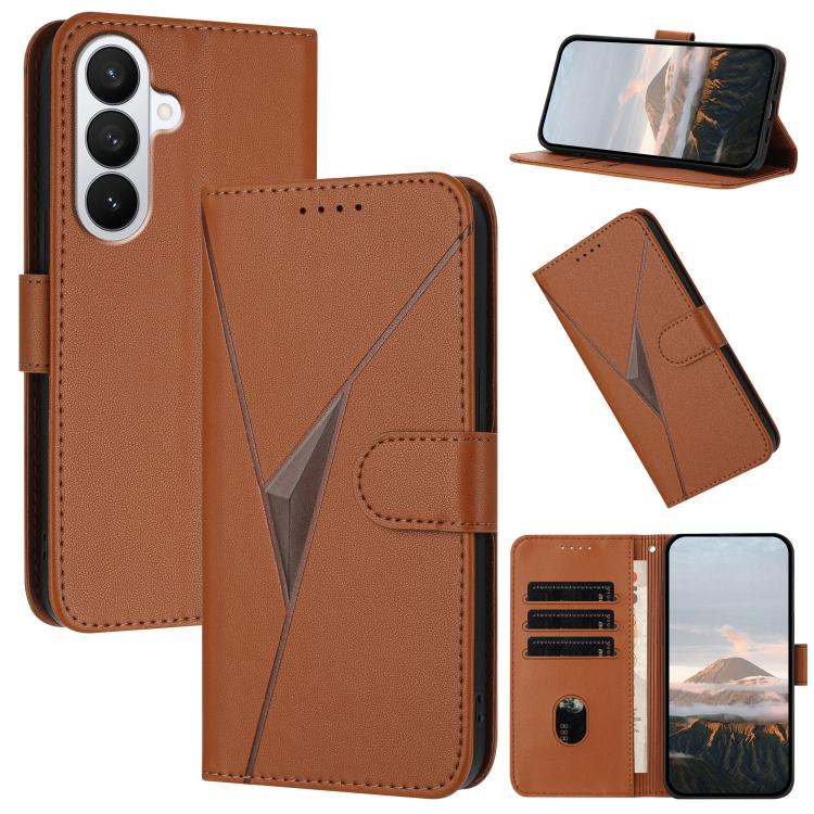 For Samsung Galaxy S26 5G Triangle Pattern Buckle Clasp Leather Phone Case(Brown)