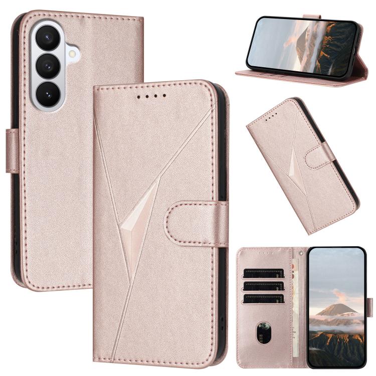 For Samsung Galaxy S26 5G Triangle Pattern Buckle Clasp Leather Phone Case(Rose Gold)