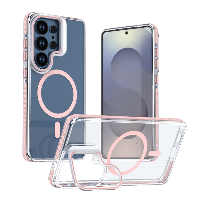 For Samsung Galaxy S26 5G Vibrant Transparent Lens Kickstand Magnetic Phone Case(Pink)