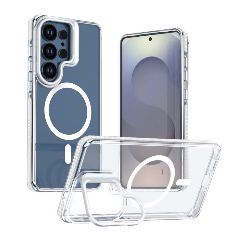 For Samsung Galaxy S26 5G Vibrant Transparent Lens Kickstand Magnetic Phone Case(White)