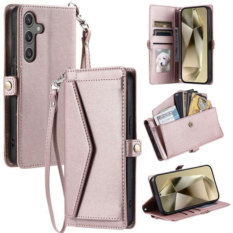 For Samsung Galaxy S26 5G Wallet Multi-card Slot Leather Phone Case with Lanyard(Rose Gold)