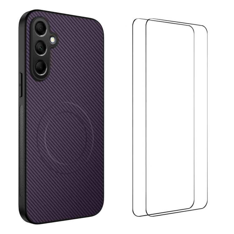 For Samsung Galaxy S26 5G WANLONFENG TQ1 Series Magnetic Carbon Fiber Texture Phone Case with 2pcs Screen Films(Purple)