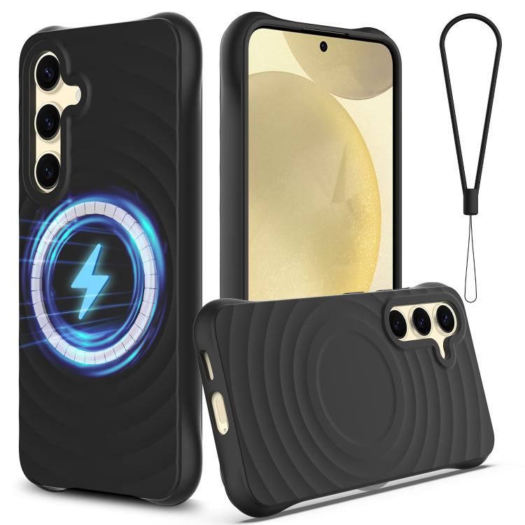 For Samsung Galaxy S26 5G Wave Texture MagSafe Magnetic Liquid Silicone Phone Case(Black)