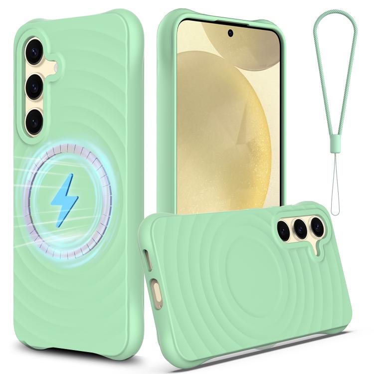 For Samsung Galaxy S26 5G Wave Texture MagSafe Magnetic Liquid Silicone Phone Case(Green)