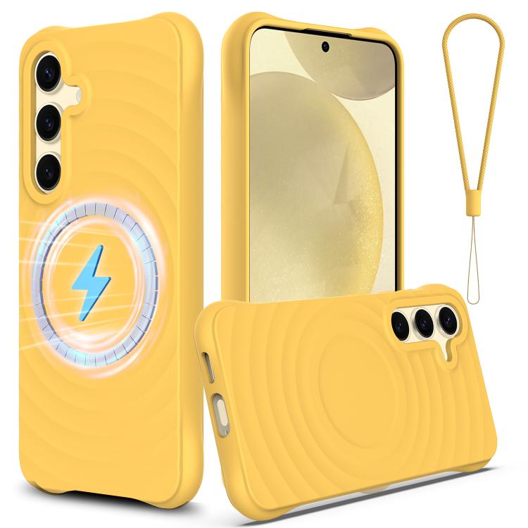 For Samsung Galaxy S26 5G Wave Texture MagSafe Magnetic Liquid Silicone Phone Case(Yellow)