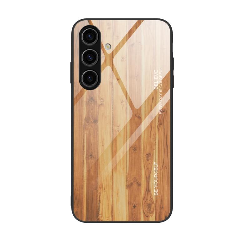 For Samsung Galaxy S26 5G Wood Grain Glass Phone Case(Yellow)