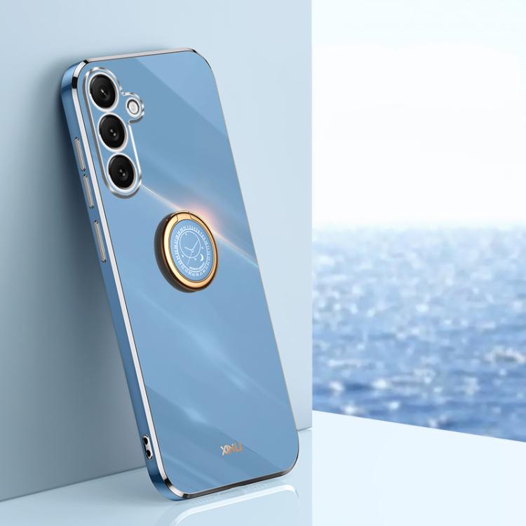 For Samsung Galaxy S26 5G XINLI Straight Edge 6D Electroplate TPU Phone Case with Ring Holder(Celestial Blue)