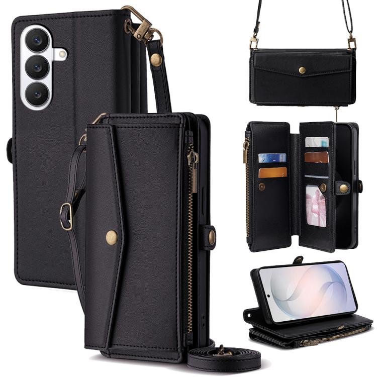 For Samsung Galaxy S26 5G Zipper Wallet Side Buckle Crossbody Lanyard Leather Phone Case(Black)