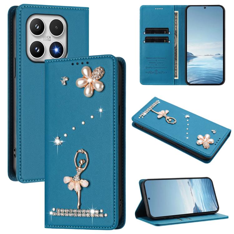 For Xiaomi 17 5G Ballet Girl Diamond Studded RFID Vegan Leather Phone Case(Lake Blue)