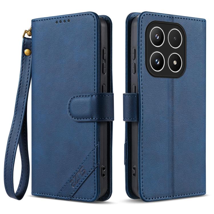 For Xiaomi 17 AZNS A2 Series Tri-Card Wallet RFID Vegan Leather Phone Case with Strap(Blue)