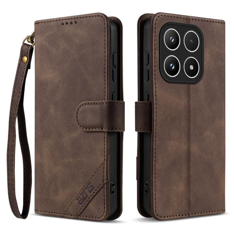 For Xiaomi 17 AZNS A2 Series Tri-Card Wallet RFID Vegan Leather Phone Case with Strap(Brown)