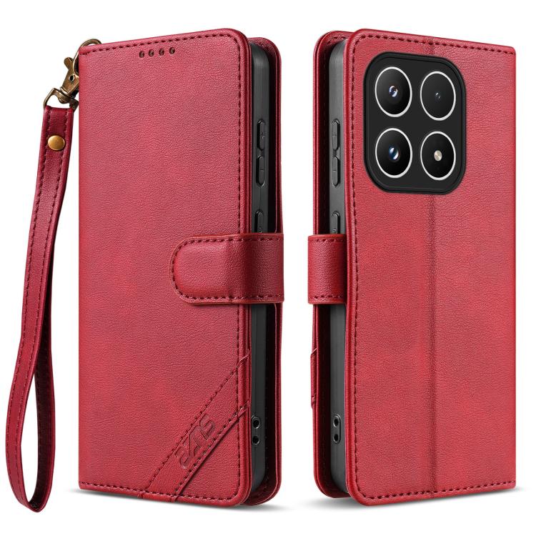 For Xiaomi 17 AZNS A2 Series Tri-Card Wallet RFID Vegan Leather Phone Case with Strap(Red)