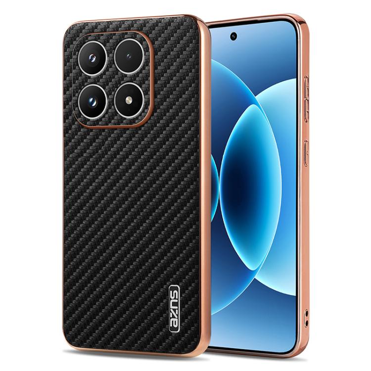 For Xiaomi 17 AZNS Electroplated Edge Carbon Fiber Texture Phone Case(Black)