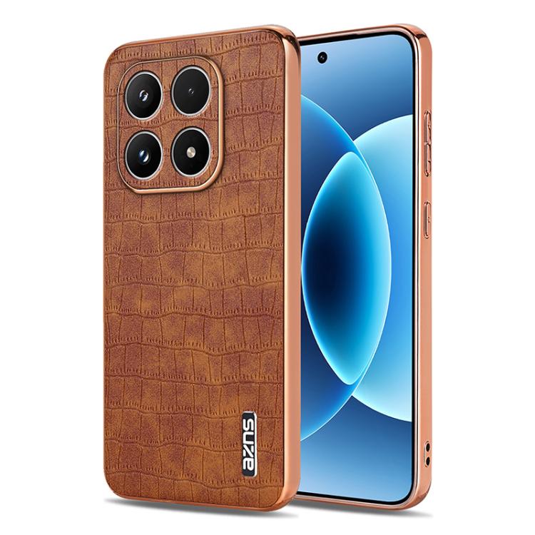 For Xiaomi 17 AZNS Electroplated Frame Crocodile Texture Full Coverage Phone Case(Brown)