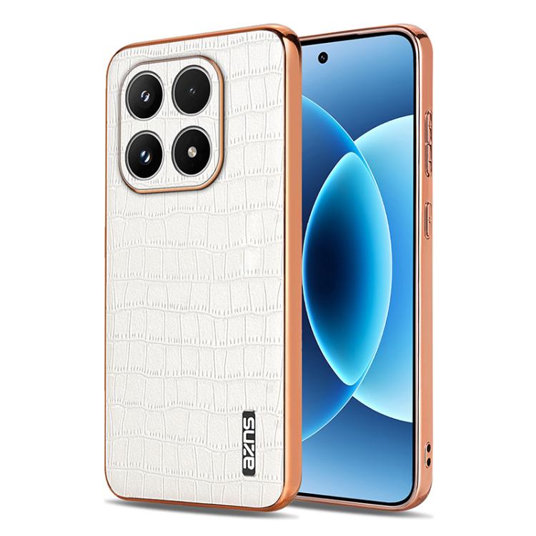 For Xiaomi 17 AZNS Electroplated Frame Crocodile Texture Full Coverage Phone Case(White)