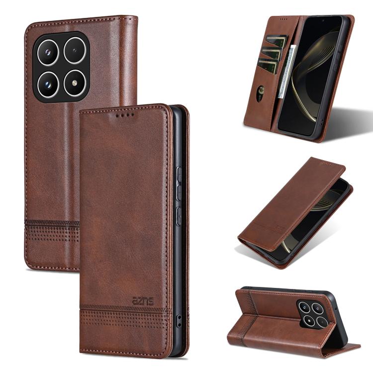 For Xiaomi 17 AZNS Magnetic Calf Texture Flip Leather Phone Case(Dark Brown)