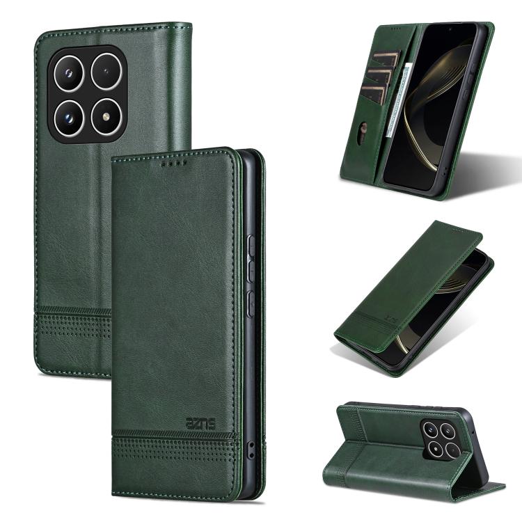 For Xiaomi 17 AZNS Magnetic Calf Texture Flip Leather Phone Case(Dark Green)