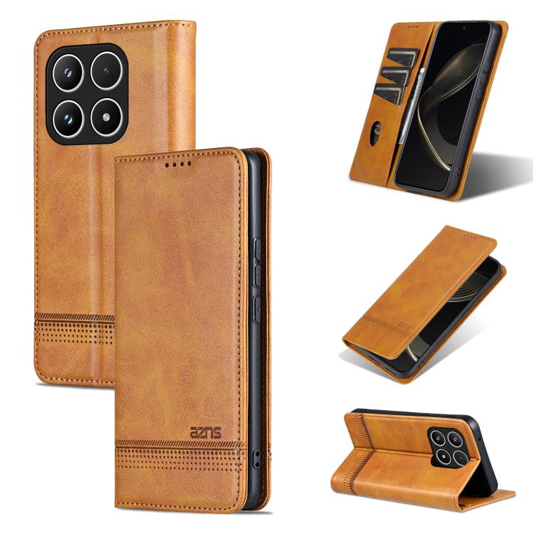 For Xiaomi 17 AZNS Magnetic Calf Texture Flip Leather Phone Case(Light Brown)