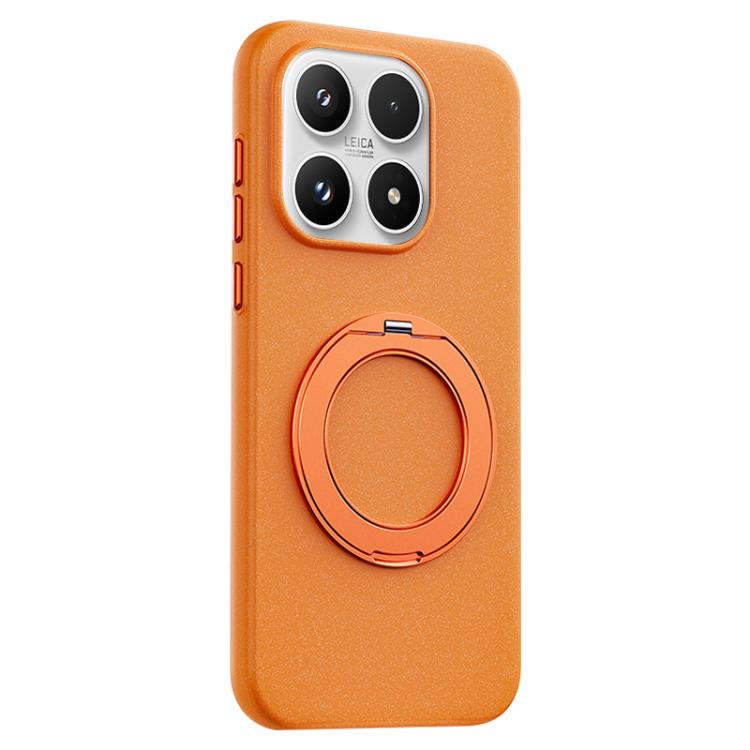 For Xiaomi 17 Boundless Series Rock Sand Magnetic Phone Case with 360 Degree Rotating Alloy Stand(Orange)