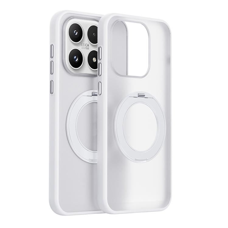 For Xiaomi 17 Boundless Transparent Series Skin Feel Frosted Clear Magnetic Phone Case with Rotating Holder(Transparent White)