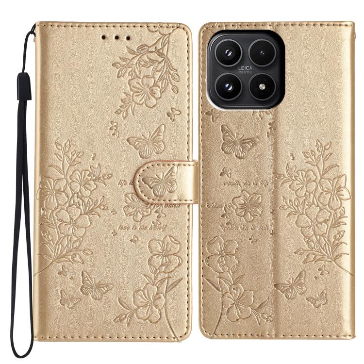 For Xiaomi 17 Butterflies and Flowers Leather Phone Case(Gold)