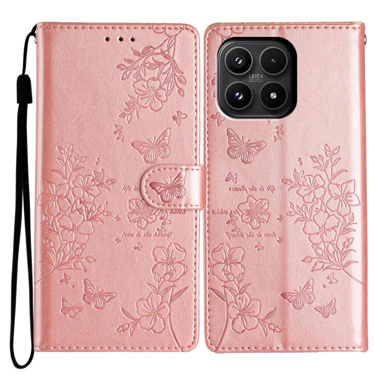 For Xiaomi 17 Butterflies and Flowers Leather Phone Case(Rose Gold)