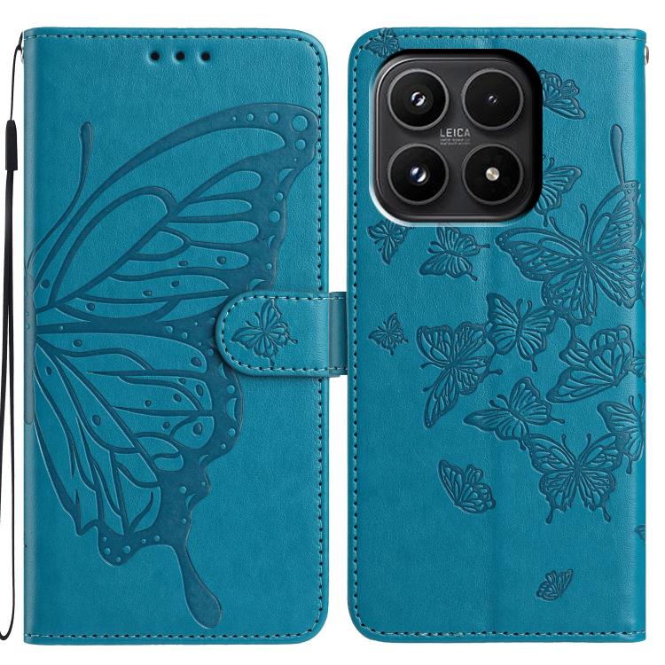 For Xiaomi 17 Butterfly Flutter Pattern Embossed Leather Phone Case(Blue)